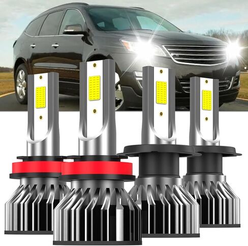 مصابيح كهربائية مناسبة لسيارة Chevy Traverse 2013 2014 2015 2016 2017 2018، H7 High Beam H11 مجموعة كومبو مطورة ذات شعاع منخفض، سطوع 400% 6500K أبيض، Plug-N-Play، 4 عبوات in Kuwait