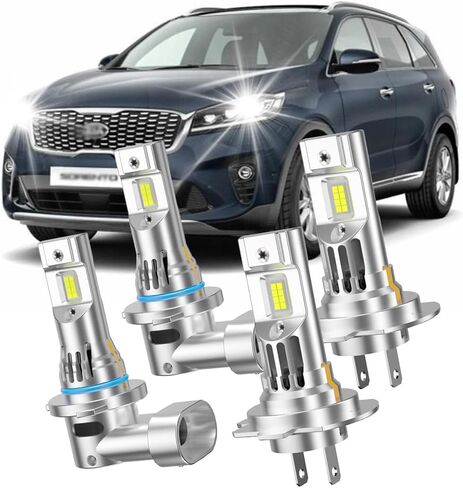مجموعة مصابيح LED الأمامية لكيا سورينتو 2019-2020، 9005 شعاع عالٍ وشعاع منخفض H7، 6000 كلفن أبيض مع مروحة تبريد، 4 عبوات in Kuwait