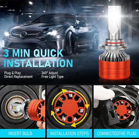 9005/HB3 LED Bulbs, 44000LM 800% Brightness Fog Light Bulbs for High Low Beam, 6500K Cool White 9005 Light IP68 with Cooling Fan,Plug-N-Play, Pack of 2 in Kuwait