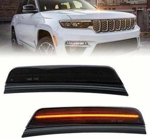 LED Side Marker Light Replacement for 2021 2022 2023 2024 Je'ep Grand Cherokee L / WL Super Bright Amber Full LED Front Bumper Fender Sidemarker Lamp Kit Left & Right OEM 42716023 Smoked Lens in Saudi Arabia