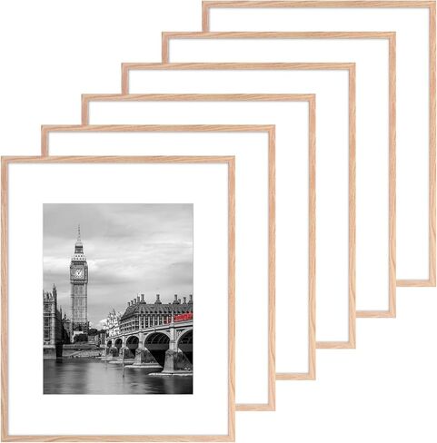 Fixwal 16x20 Poster Frame Set of 6 with Shatter Resistant Plastic Glass, Thin Border and Light Weight Photo Frames for Wall, Natural in Kuwait