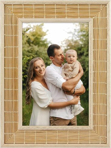 Golden State Art 5x7 Picture Frame - Bamboo Woven With Real Glass - Boho Photo Frame - Wall and Tabletop Display, 1 Pack in Saudi Arabia