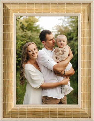 Golden State Art 5x7 Picture Frame - Bamboo Woven With Real Glass - Boho Photo Frame - Wall and Tabletop Display, 1 Pack in Saudi Arabia