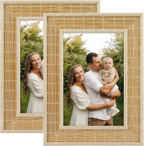Golden State Art 5x7 Picture Frame - Bamboo Woven With Real Glass - Boho Photo Frame - Wall and Tabletop Display, 1 Pack in Saudi Arabia