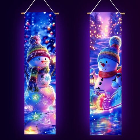 ACRNIGHEET 2 Pcs Black Light Tapestry Christmas Snowman Trippy Blacklight Tapestry Art Wall Decor UV Reactive Blacklight Posters Aesthetic Room Wall Hanging Backdrop for Bedroom Home Decoration in Saudi Arabia