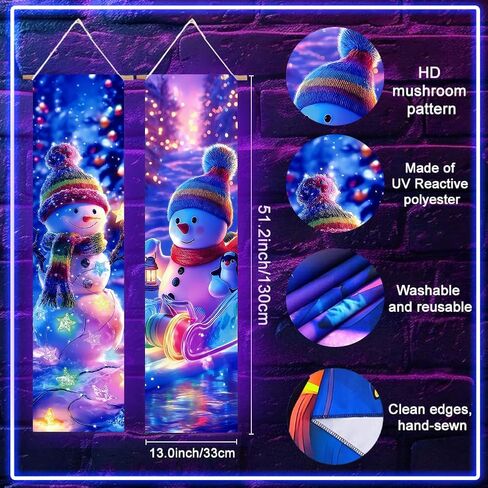 ACRNIGHEET 2 Pcs Black Light Tapestry Christmas Snowman Trippy Blacklight Tapestry Art Wall Decor UV Reactive Blacklight Posters Aesthetic Room Wall Hanging Backdrop for Bedroom Home Decoration in Saudi Arabia