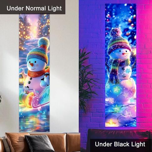 ACRNIGHEET 2 Pcs Black Light Tapestry Christmas Snowman Trippy Blacklight Tapestry Art Wall Decor UV Reactive Blacklight Posters Aesthetic Room Wall Hanging Backdrop for Bedroom Home Decoration in Saudi Arabia