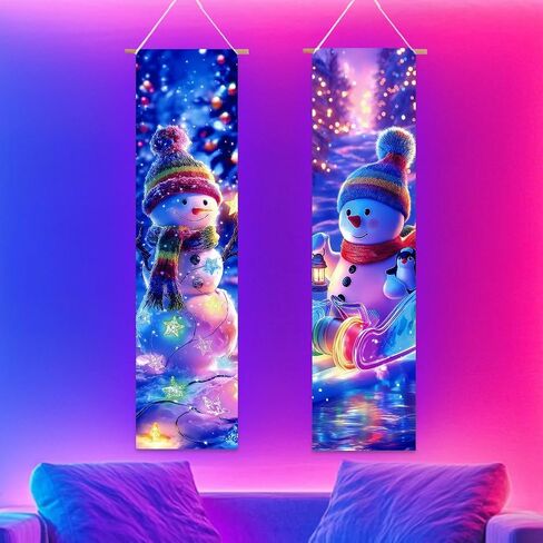 ACRNIGHEET 2 Pcs Black Light Tapestry Christmas Snowman Trippy Blacklight Tapestry Art Wall Decor UV Reactive Blacklight Posters Aesthetic Room Wall Hanging Backdrop for Bedroom Home Decoration in Saudi Arabia