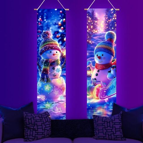 ACRNIGHEET 2 Pcs Black Light Tapestry Christmas Snowman Trippy Blacklight Tapestry Art Wall Decor UV Reactive Blacklight Posters Aesthetic Room Wall Hanging Backdrop for Bedroom Home Decoration in Saudi Arabia