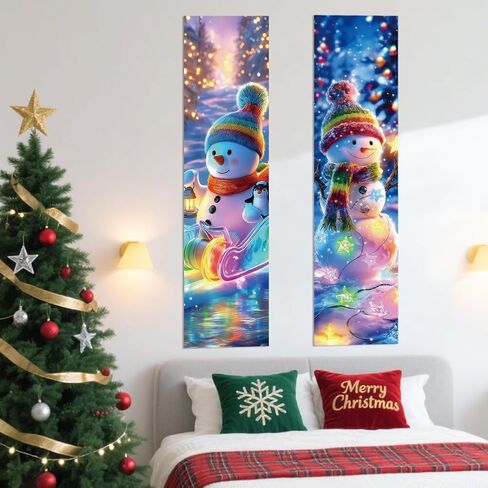 ACRNIGHEET 2 Pcs Black Light Tapestry Christmas Snowman Trippy Blacklight Tapestry Art Wall Decor UV Reactive Blacklight Posters Aesthetic Room Wall Hanging Backdrop for Bedroom Home Decoration in Saudi Arabia