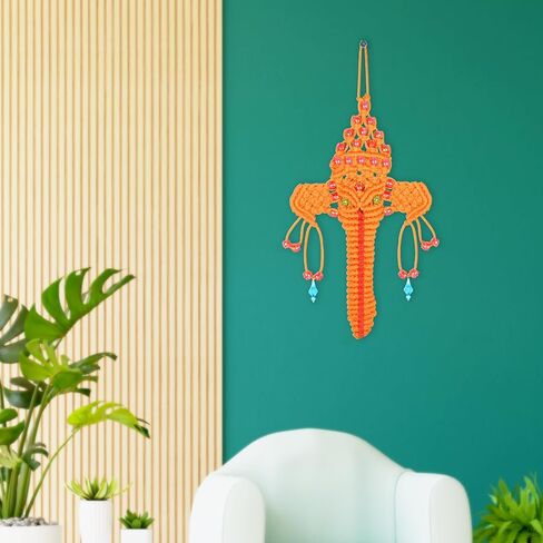 Tarini Gallery Hand Made Wall Decor Hanging Hand woven work Traditional Thread Art for Home Office Decor and Gifting (Orange Ganesh) in Saudi Arabia
