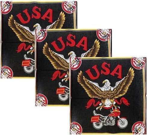 Motique Accessories Set of 3 Large Cotton Bandanas -Wavy American Flag in Saudi Arabia