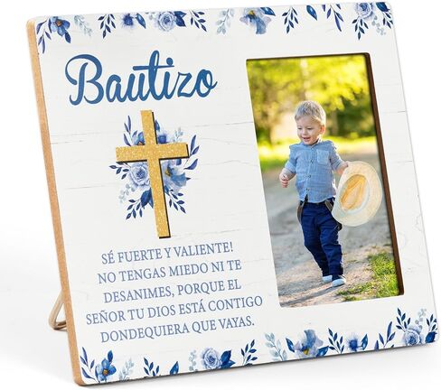 CJiangpo Spanish Baptism Picture Frame - Bautizo Gifts for Girls, Baby Religious Christening Gift Catholic Dedication Baby Shower Keepsake Pink Flower Wood Photo Frame from Godparents Friends Family in Kuwait