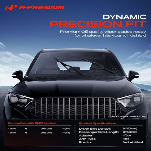 شفرات ممسحة الزجاج الأمامي A-Premium 24" + 20" متوافقة مع BMW X5 2014-2018، X6 2015-2019 - موصل خطافي، مع مؤشر التآكل ومنشفة، يسار ويمين (عبوة من قطعتين) in Saudi Arabia