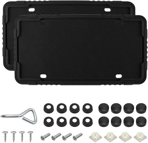 2PCS Silicone License Plate Frame, Rustproof US Car Tag Holder Bracket with Drainage Holes, Anti-Rattle Weather Proof Front Back Licence Plate Cover Without Obstruction in Kuwait