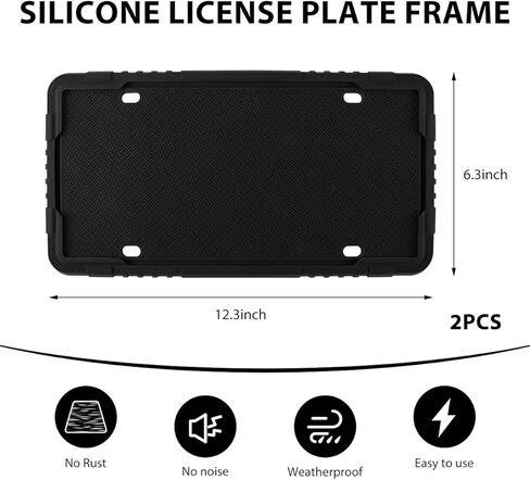 2PCS Silicone License Plate Frame, Rustproof US Car Tag Holder Bracket with Drainage Holes, Anti-Rattle Weather Proof Front Back Licence Plate Cover Without Obstruction in Kuwait