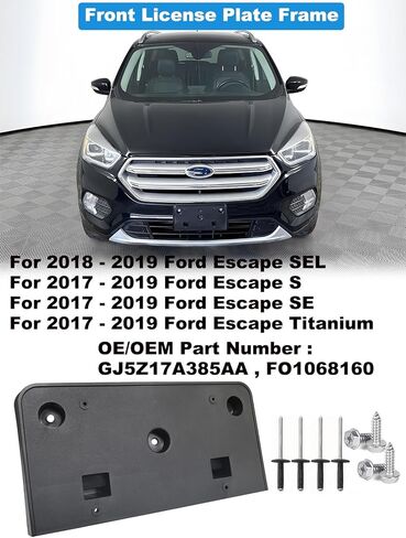 FASTCHE Front License Plate Frame Compatible with Ford Escape 2017 2018 2019 Front Bumper License Plate Holder Mounting Bracket Cover Replace # GJ5Z17A385AA, FO1068160 in Kuwait