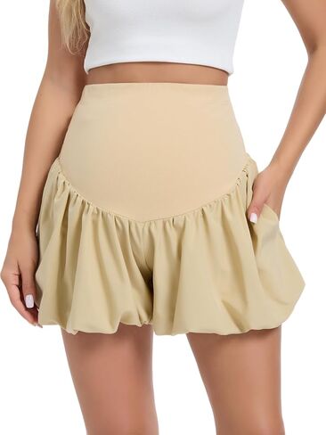 Women's Maternity Bubble Shorts Over Belly Stretch Comfy Lounge Casual Workout Pregnancy Skirt Shorts with Pockets in Kuwait