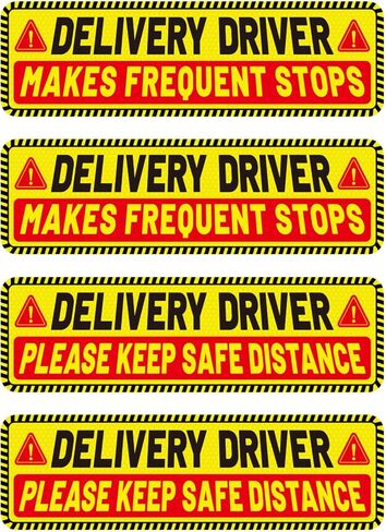 4pcs Delivery Driver Car Magnet Signs, 25x7.6cm/10x3 Inch 2 Design Reflective Magnetic Delivery Vehicle Signs Waterproof Frequent Stops Bumper Stickers Essential Accessories for Cars Vans Trucks in Kuwait