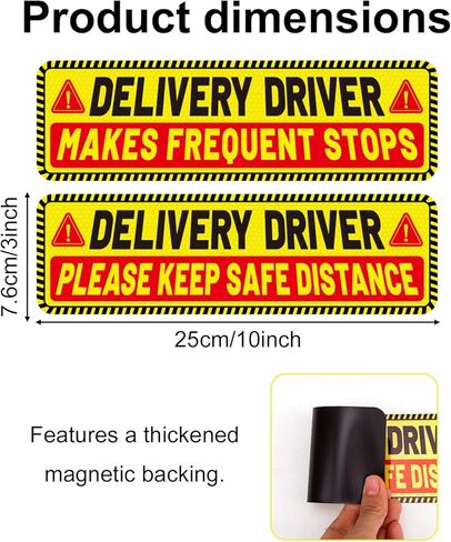 4pcs Delivery Driver Car Magnet Signs, 25x7.6cm/10x3 Inch 2 Design Reflective Magnetic Delivery Vehicle Signs Waterproof Frequent Stops Bumper Stickers Essential Accessories for Cars Vans Trucks in Kuwait