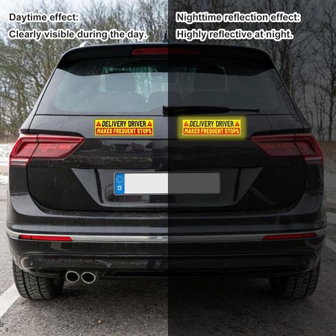 4pcs Delivery Driver Car Magnet Signs, 25x7.6cm/10x3 Inch 2 Design Reflective Magnetic Delivery Vehicle Signs Waterproof Frequent Stops Bumper Stickers Essential Accessories for Cars Vans Trucks in Kuwait