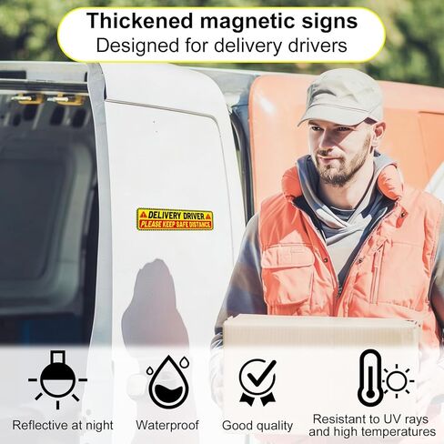4pcs Delivery Driver Car Magnet Signs, 25x7.6cm/10x3 Inch 2 Design Reflective Magnetic Delivery Vehicle Signs Waterproof Frequent Stops Bumper Stickers Essential Accessories for Cars Vans Trucks in Kuwait