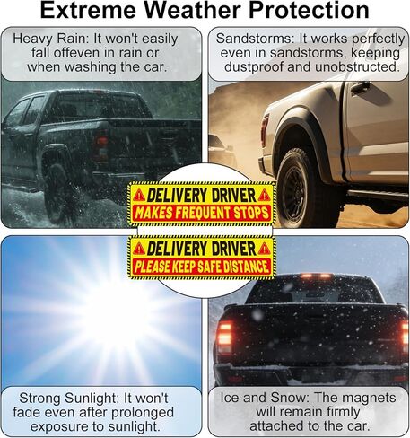 4pcs Delivery Driver Car Magnet Signs, 25x7.6cm/10x3 Inch 2 Design Reflective Magnetic Delivery Vehicle Signs Waterproof Frequent Stops Bumper Stickers Essential Accessories for Cars Vans Trucks in Kuwait