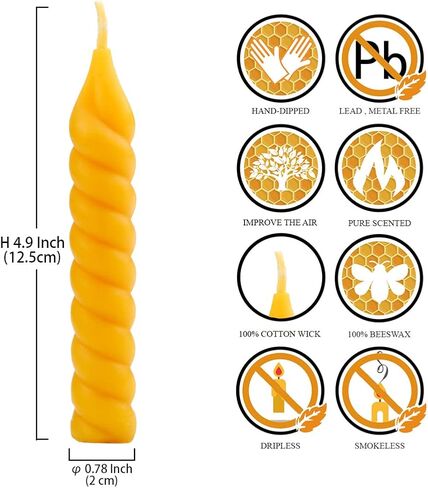 مجموعة شموع شمع العسل الفيروسية الصغيرة الطبيعية من DEYBBY مكونة من 12، 5 بوصات شموع شمع العسل النقي الملتوية بدون قطرات وبدون دخان لديكور المنزل والهدايا في أي مناسبة in Kuwait
