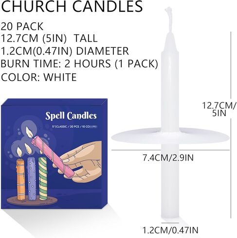 20 عبوة من شموع الكنيسة مع واقيات بالتنقيط لخدمة الوقفة الاحتجاجية على ضوء الشموع التعبدية، صندوق مكون من 20 شمعة، أبيض غير معطر، 5 بوصات ارتفاع × 1/2 بوصة عمق in Kuwait