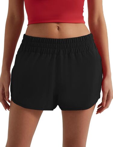 Women's Running Shorts Athletic Gym Workout Sports Shorts Lightweight Shorts with Zipper Pockets in Kuwait