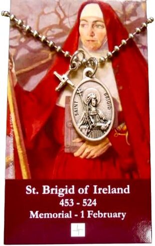 St BRIGID Medal Necklace | Saint Brigid Cross | Brigid of Kildare | Patron Saint Irish Necklace | 30" Stainless Steel Ball Chain | Includes Prayer Card in Saudi Arabia