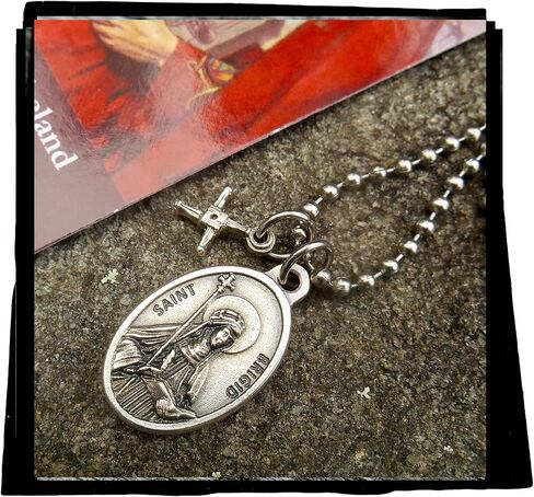 St BRIGID Medal Necklace | Saint Brigid Cross | Brigid of Kildare | Patron Saint Irish Necklace | 30" Stainless Steel Ball Chain | Includes Prayer Card in Saudi Arabia