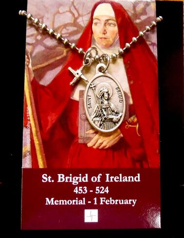 St BRIGID Medal Necklace | Saint Brigid Cross | Brigid of Kildare | Patron Saint Irish Necklace | 30" Stainless Steel Ball Chain | Includes Prayer Card in Saudi Arabia