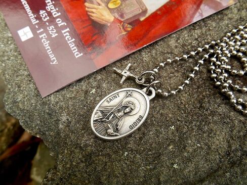 St BRIGID Medal Necklace | Saint Brigid Cross | Brigid of Kildare | Patron Saint Irish Necklace | 30" Stainless Steel Ball Chain | Includes Prayer Card in Saudi Arabia