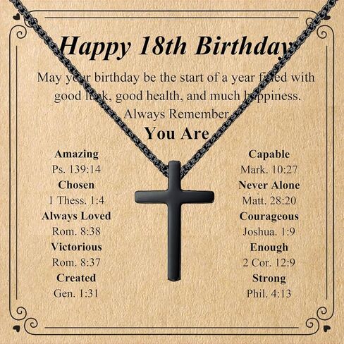 7-20 Years Old Birthday Gifts for Men, Black/Silver/Gold Cross Necklace Birthday Decorations Religious Christian Jewelry for Men, Son, Grandson, Nephew in Kuwait
