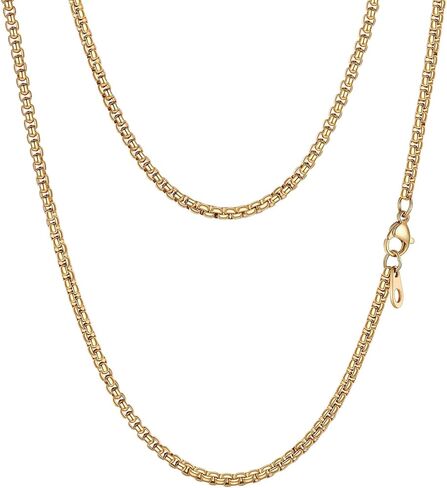PROSTEEL Squre Rolo Link Chains، الفولاذ المقاوم للصدأ/18 قيراط الذهب/قلادة سوداء، عرض 2 مم/3 مم/6 مم/9 مم، مشبك قوي على شكل جراد البحر وسلسلة متينة للمجوهرات الرجالية والنساء، 18 بوصة - 30 بوصة، مع صندوق هدايا in Kuwait