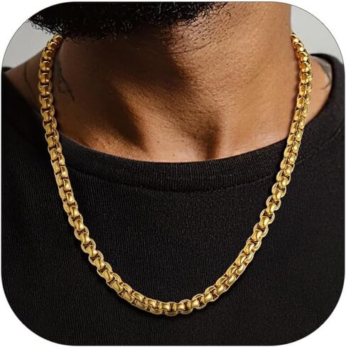 PROSTEEL Squre Rolo Link Chains، الفولاذ المقاوم للصدأ/18 قيراط الذهب/قلادة سوداء، عرض 2 مم/3 مم/6 مم/9 مم، مشبك قوي على شكل جراد البحر وسلسلة متينة للمجوهرات الرجالية والنساء، 18 بوصة - 30 بوصة، مع صندوق هدايا in Kuwait