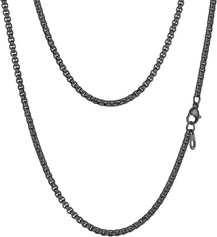 PROSTEEL Squre Rolo Link Chains، الفولاذ المقاوم للصدأ/18 قيراط الذهب/قلادة سوداء، عرض 2 مم/3 مم/6 مم/9 مم، مشبك قوي على شكل جراد البحر وسلسلة متينة للمجوهرات الرجالية والنساء، 18 بوصة - 30 بوصة، مع صندوق هدايا in Kuwait