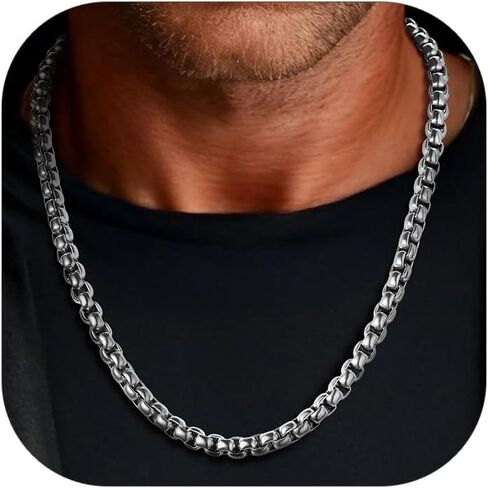 PROSTEEL Squre Rolo Link Chains، الفولاذ المقاوم للصدأ/18 قيراط الذهب/قلادة سوداء، عرض 2 مم/3 مم/6 مم/9 مم، مشبك قوي على شكل جراد البحر وسلسلة متينة للمجوهرات الرجالية والنساء، 18 بوصة - 30 بوصة، مع صندوق هدايا in Kuwait