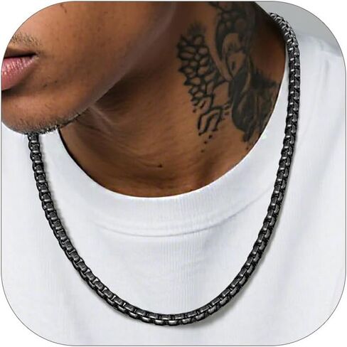 PROSTEEL Squre Rolo Link Chains، الفولاذ المقاوم للصدأ/18 قيراط الذهب/قلادة سوداء، عرض 2 مم/3 مم/6 مم/9 مم، مشبك قوي على شكل جراد البحر وسلسلة متينة للمجوهرات الرجالية والنساء، 18 بوصة - 30 بوصة، مع صندوق هدايا in Kuwait