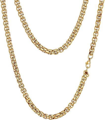 PROSTEEL Squre Rolo Link Chains، الفولاذ المقاوم للصدأ/18 قيراط الذهب/قلادة سوداء، عرض 2 مم/3 مم/6 مم/9 مم، مشبك قوي على شكل جراد البحر وسلسلة متينة للمجوهرات الرجالية والنساء، 18 بوصة - 30 بوصة، مع صندوق هدايا in Kuwait