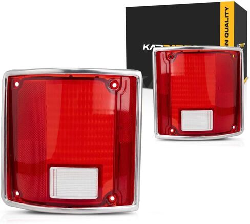 For 1973-1991 Chevy Pickup Tail Light Lens Driver and Passenger Side Pair | Plastic | Red and Clear | With Chrome Trim | Replacement For GM2800122 + GM2801122 | 5968329 in Saudi Arabia