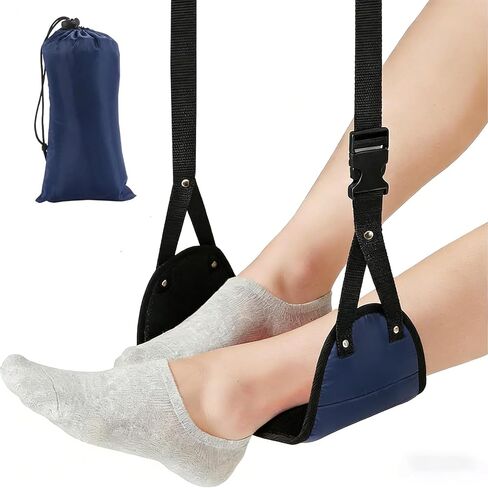 Airplane Foot Hammock,No Collapse Foot Rest for Plane Travel with Extended Adjustment Strap, Portable Desk Foot Hammock with Memory Foam, Navy Blue in Saudi Arabia