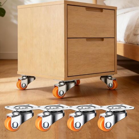 4Pcs/Set Small Caster Wheels, Mini Swivel Caster Wheels, Low Profile Self Adhesive Plate Casters Rollers for Furniture (Brown) in Saudi Arabia