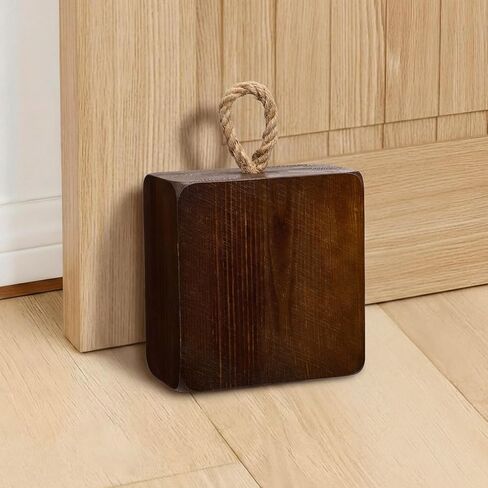 Novabright 4lbs Natural Door Stopper for Bottom Vintage Rustic Wooden Doorstop with Rope Decorative Heavy Duty Door Stop Handmade for Farmhouse Home Decor Interior Exterior Barn Doors(Light Brown) in Kuwait