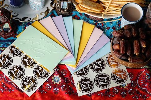 10 Pack Eid mubarak envelopes Embossed Envelopes Cash Gift Envelopes | Eidi envelope for kids | Eid Decor (Multi Color) (Light Pink) (Purple) (Green) in Saudi Arabia