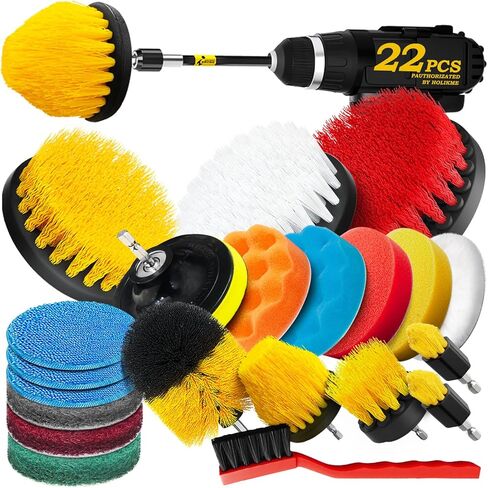 Holikme 23Pack Drill Brush Attachments Set, Scrub Pads & Sponge, Buffing Pads, Power Scrubber Brush with Extend Long Attachment, Car Polishing Pad Kit,Cleaning Supplies，Shower Scrub,Blue in Kuwait