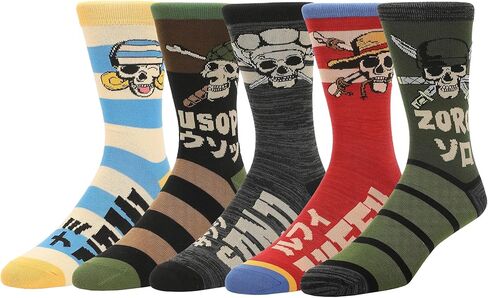 Bioworld One Piece (Live Action) Luffy, Zoro, Nami, Usopp and Sanji Mens Casual Crew Socks 4 Pack in Saudi Arabia