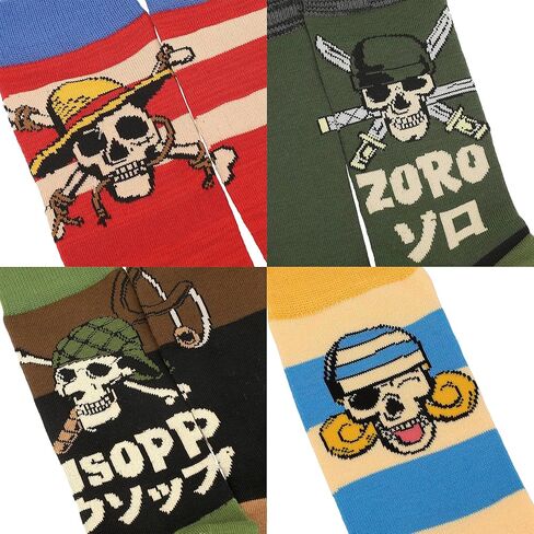 Bioworld One Piece (Live Action) Luffy, Zoro, Nami, Usopp and Sanji Mens Casual Crew Socks 4 Pack in Saudi Arabia