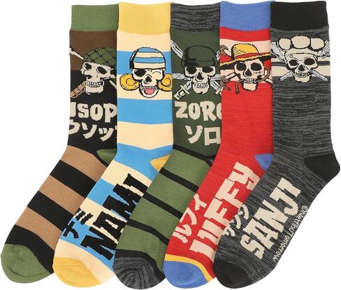Bioworld One Piece (Live Action) Luffy, Zoro, Nami, Usopp and Sanji Mens Casual Crew Socks 4 Pack in Saudi Arabia